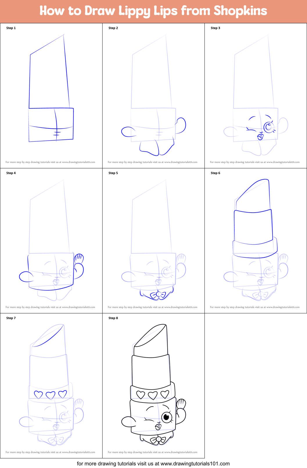 How to Draw Lippy Lips from Shopkins Printable Step by Step
