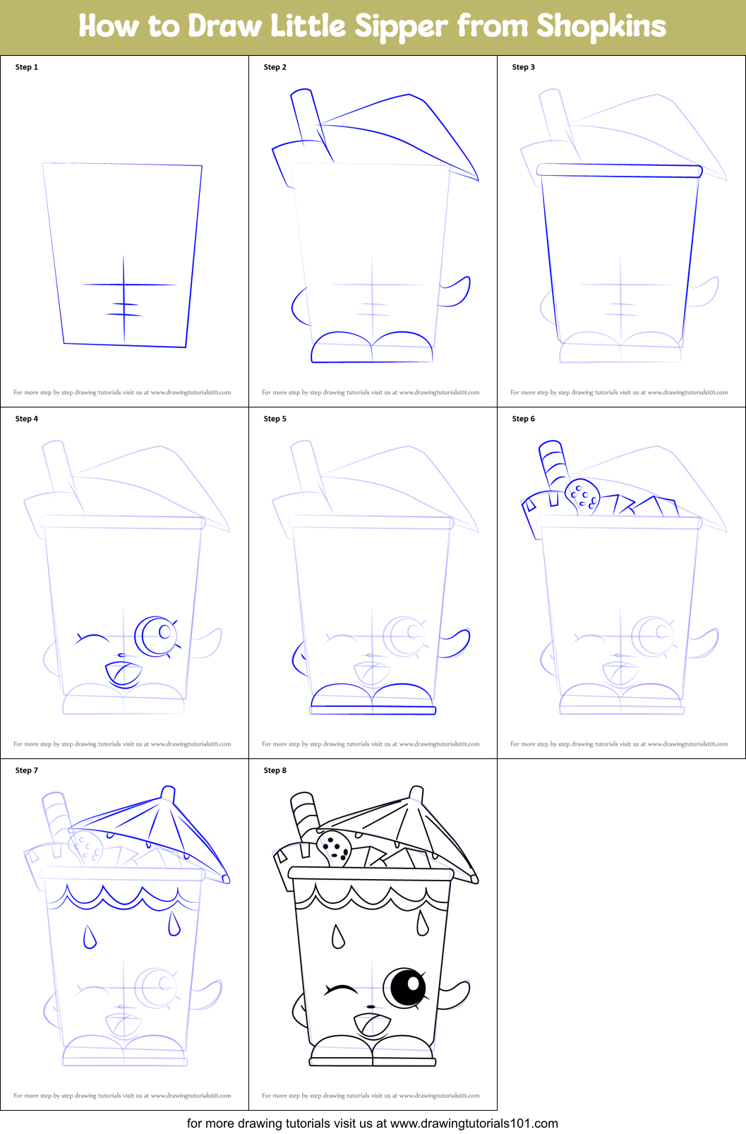 How to Draw Little Sipper from Shopkins Printable Step by Step