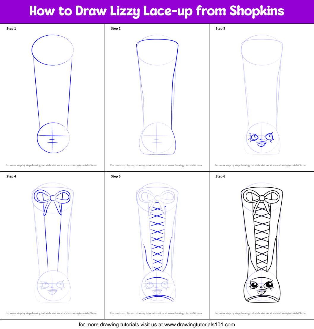 How to Draw Lizzy Lace-up from Shopkins Printable Step by Step