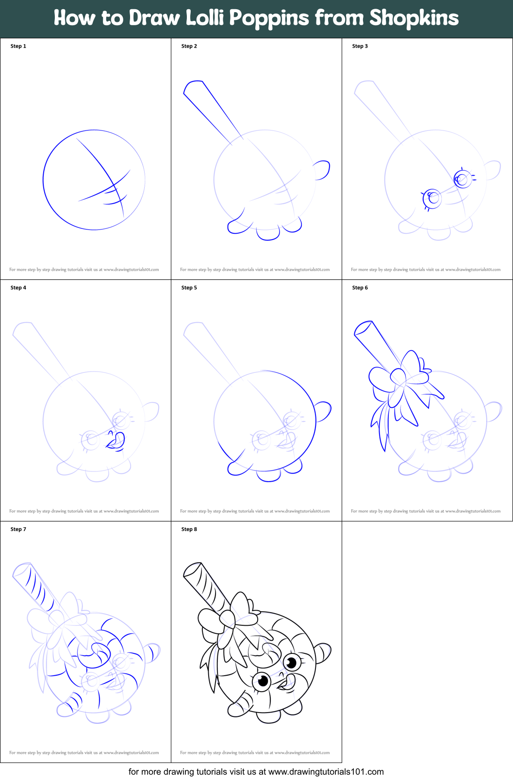 How to Draw Lolli Poppins from Shopkins Printable Step by Step