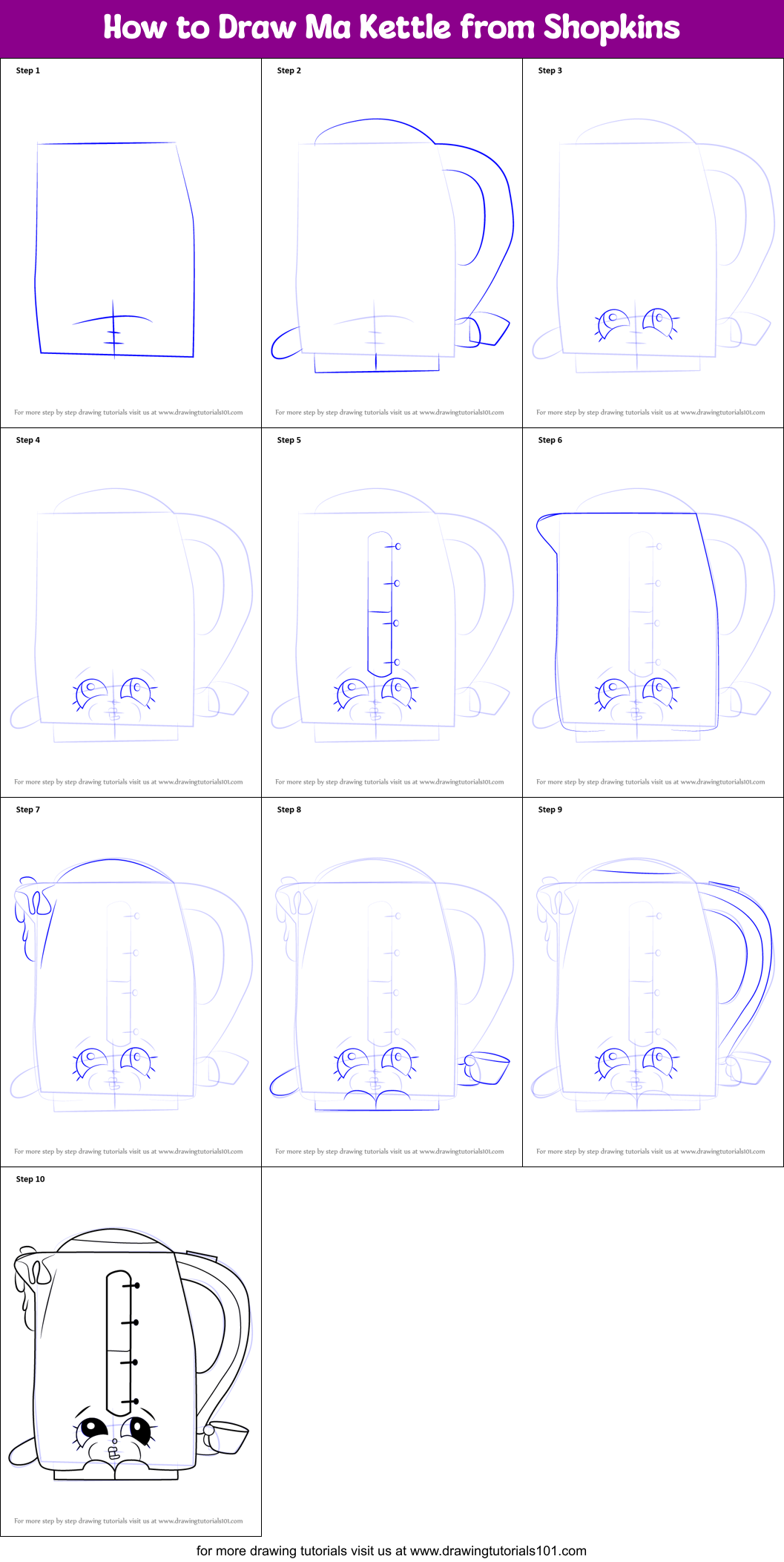 How to Draw Ma Kettle from Shopkins Printable Step by Step