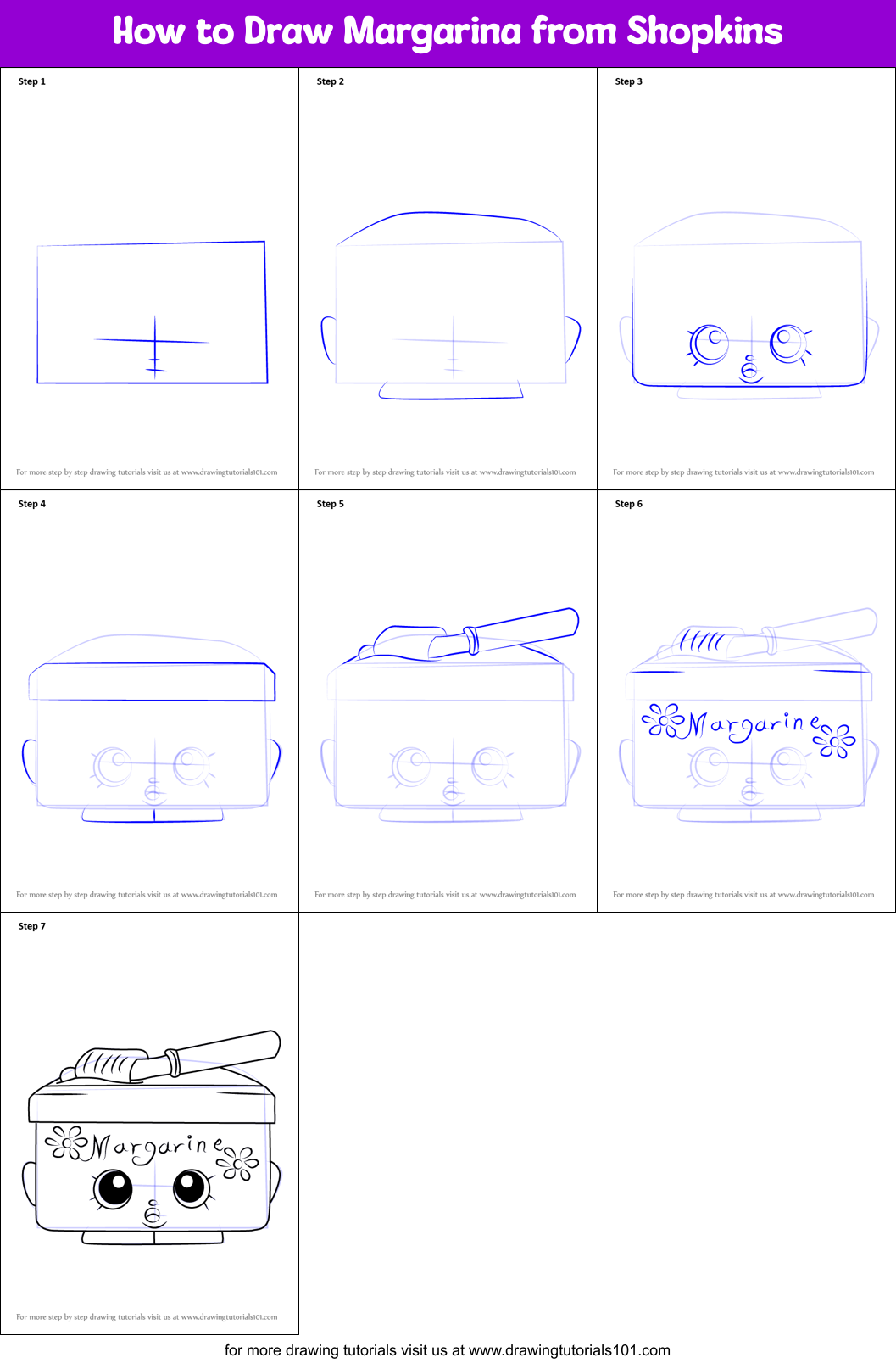 How to Draw Margarina from Shopkins Printable Step by Step