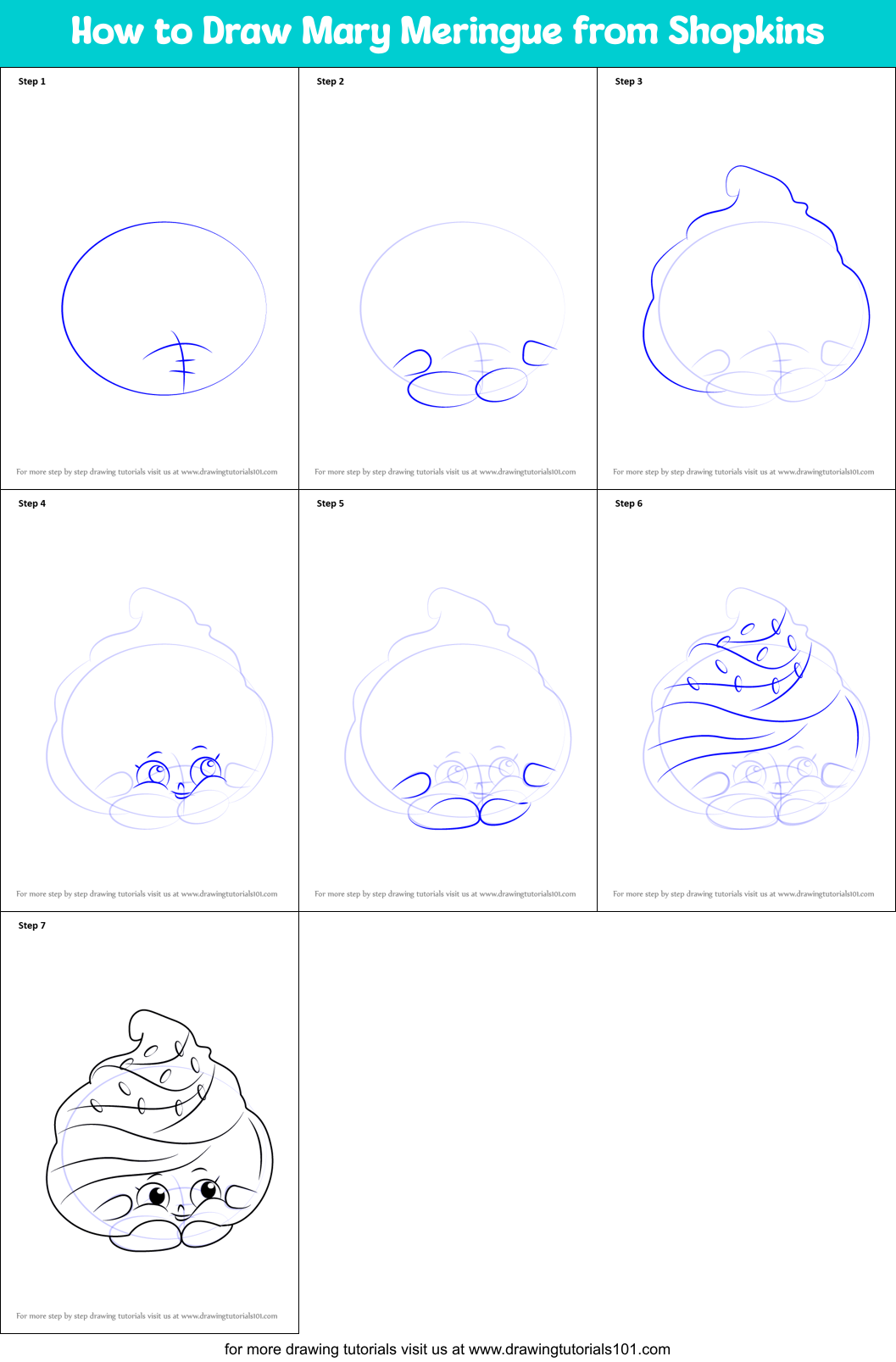 How to Draw Mary Meringue from Shopkins Printable Step by Step