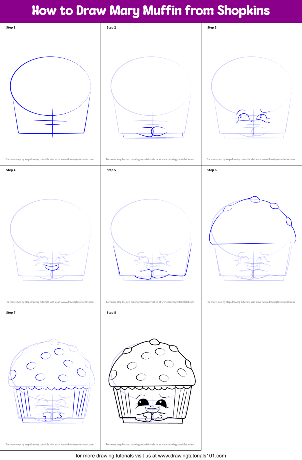 How to Draw Mary Muffin from Shopkins Printable Step by Step