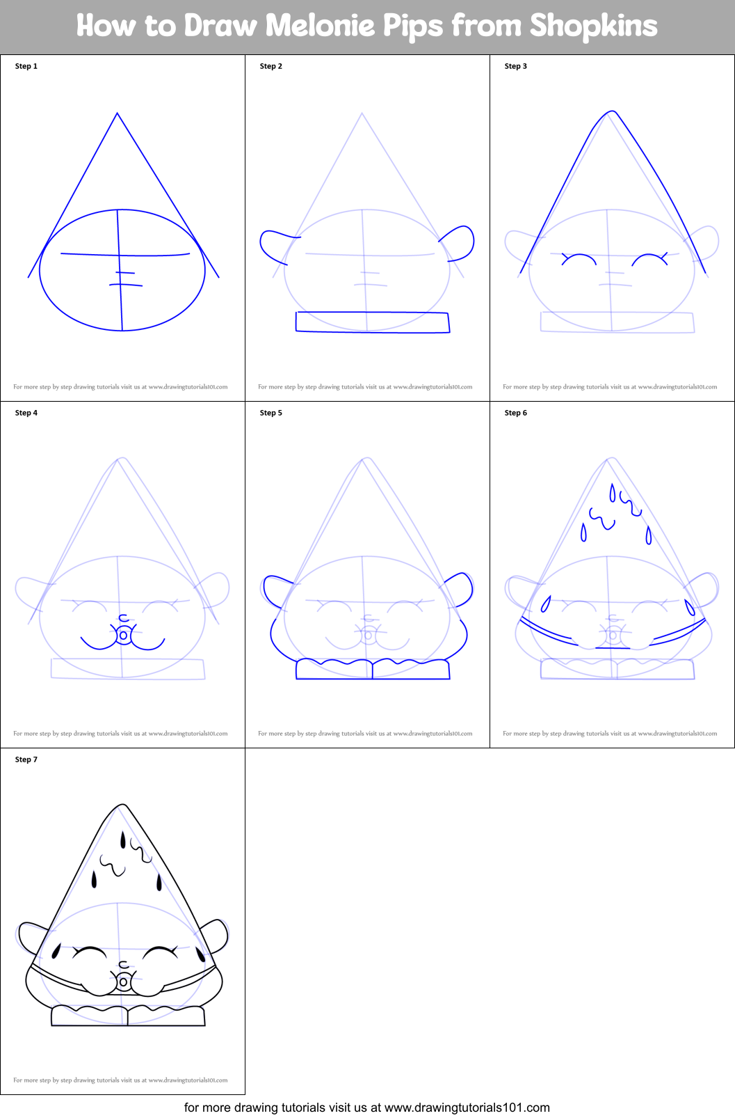 How to Draw Melonie Pips from Shopkins Printable Step by Step