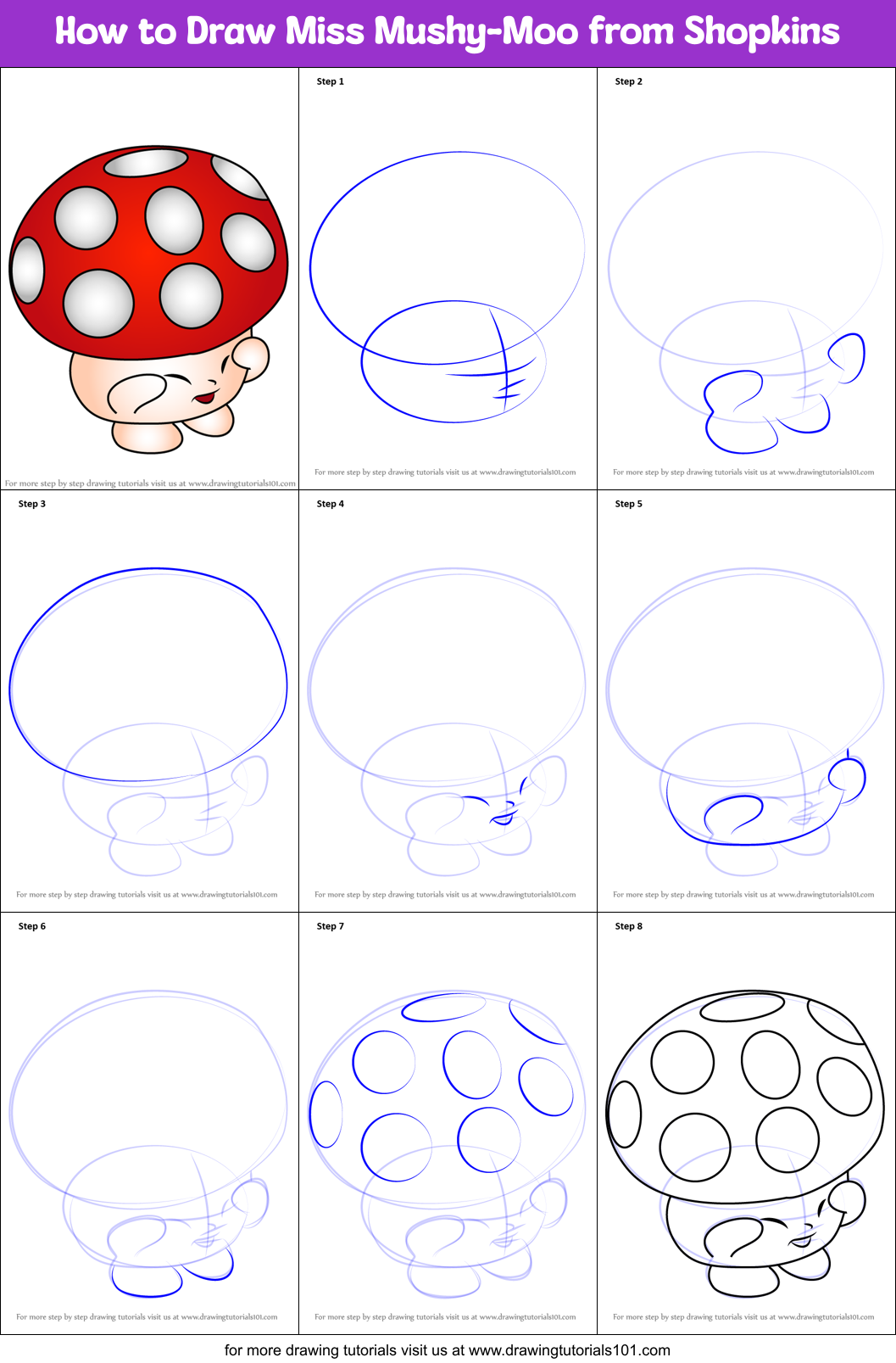 How to Draw Miss Mushy-Moo from Shopkins Printable Step by Step