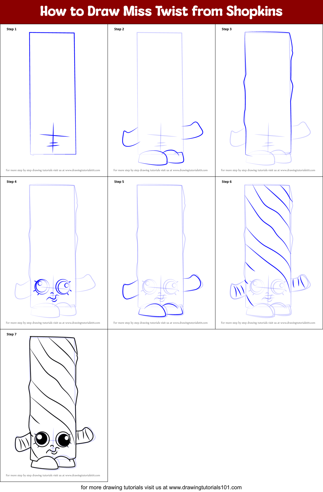 How to Draw Miss Twist from Shopkins Printable Step by Step