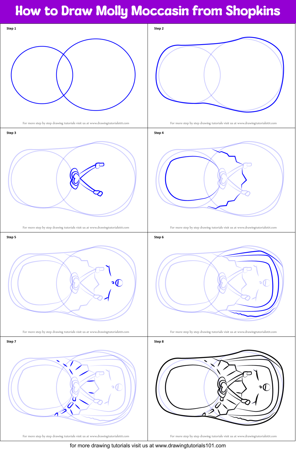 How to Draw Molly Moccasin from Shopkins Printable Step by Step