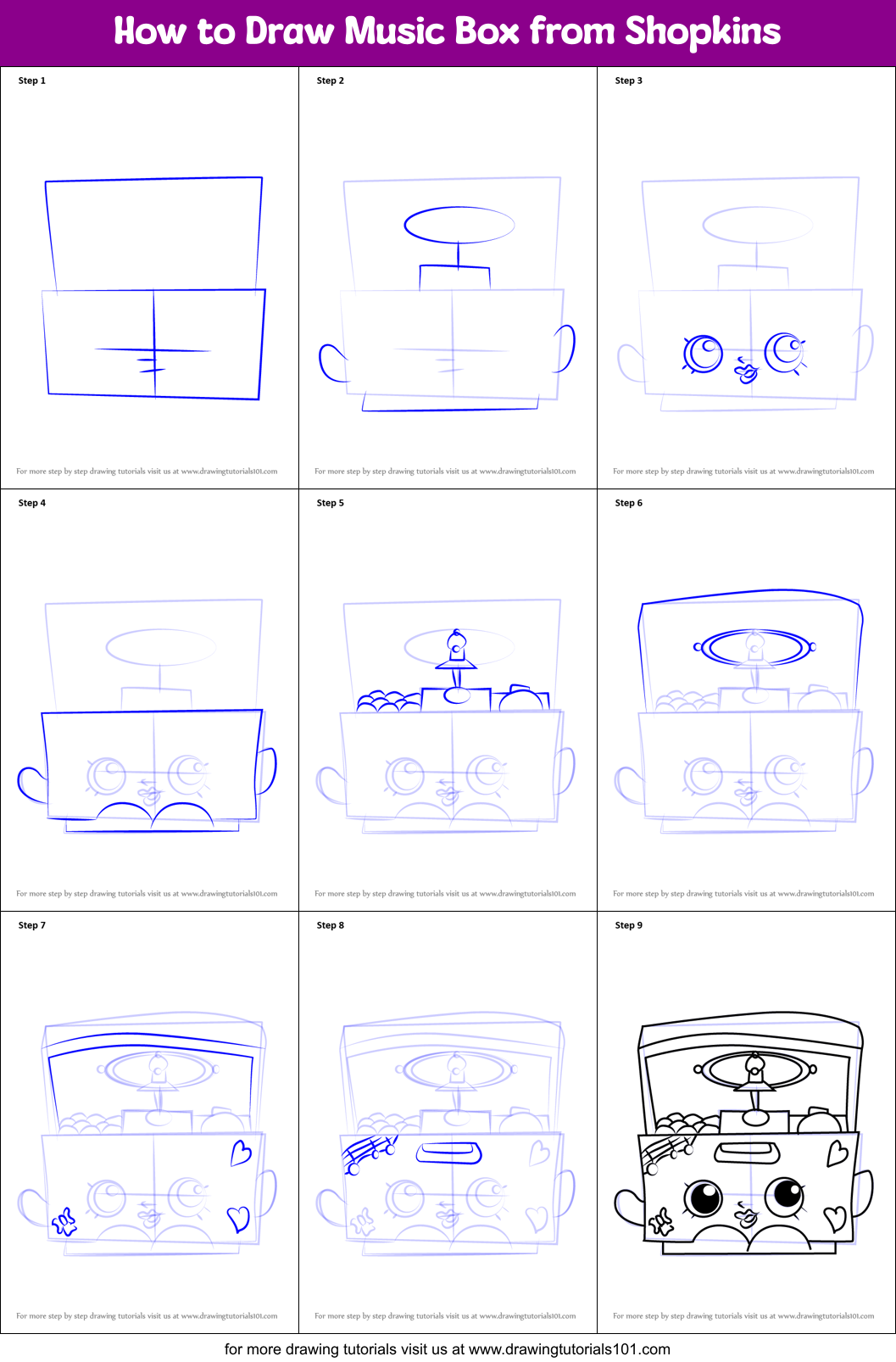 How to Draw Music Box from Shopkins Printable Step by Step