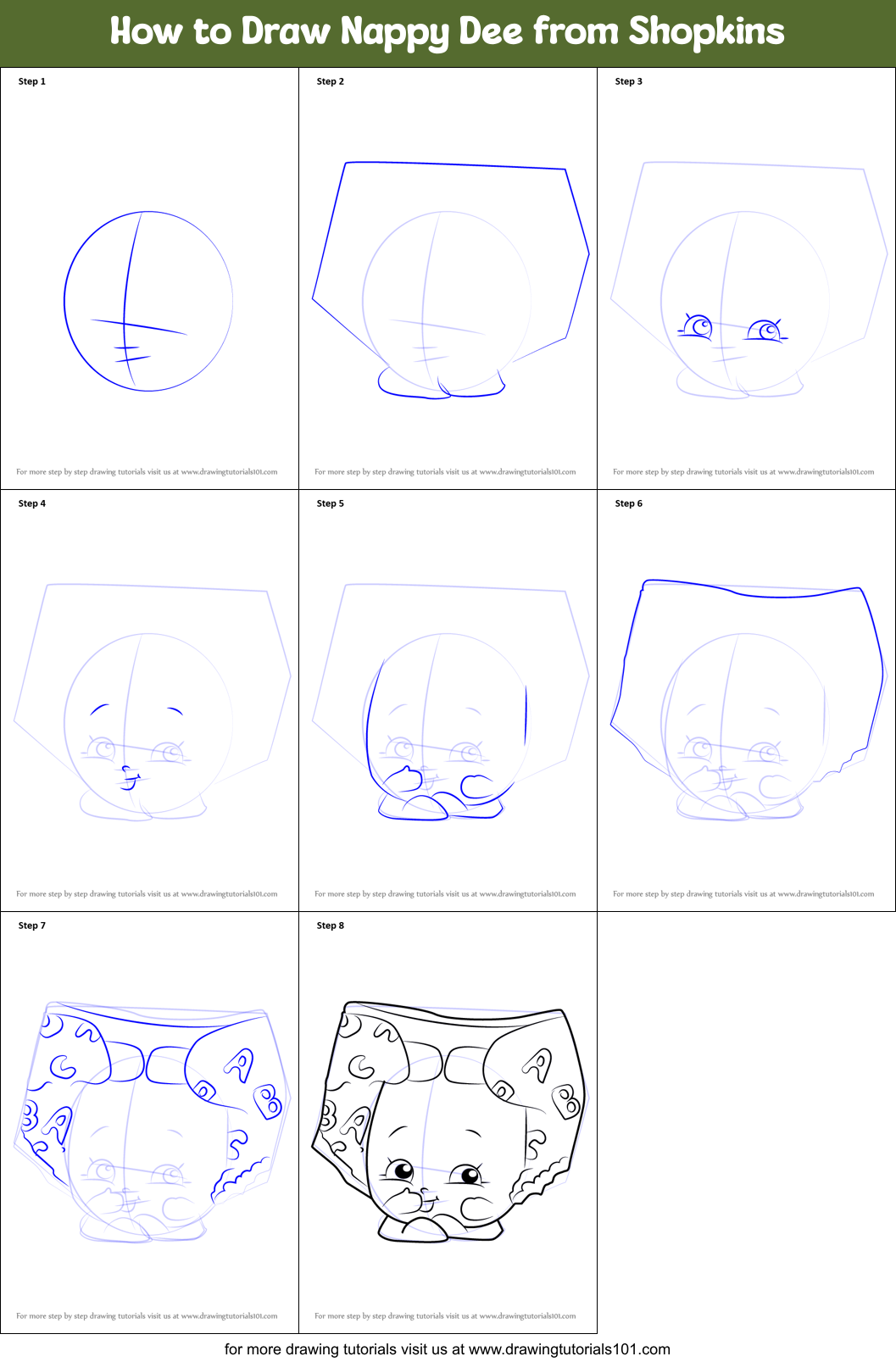 How to Draw Nappy Dee from Shopkins Printable Step by Step