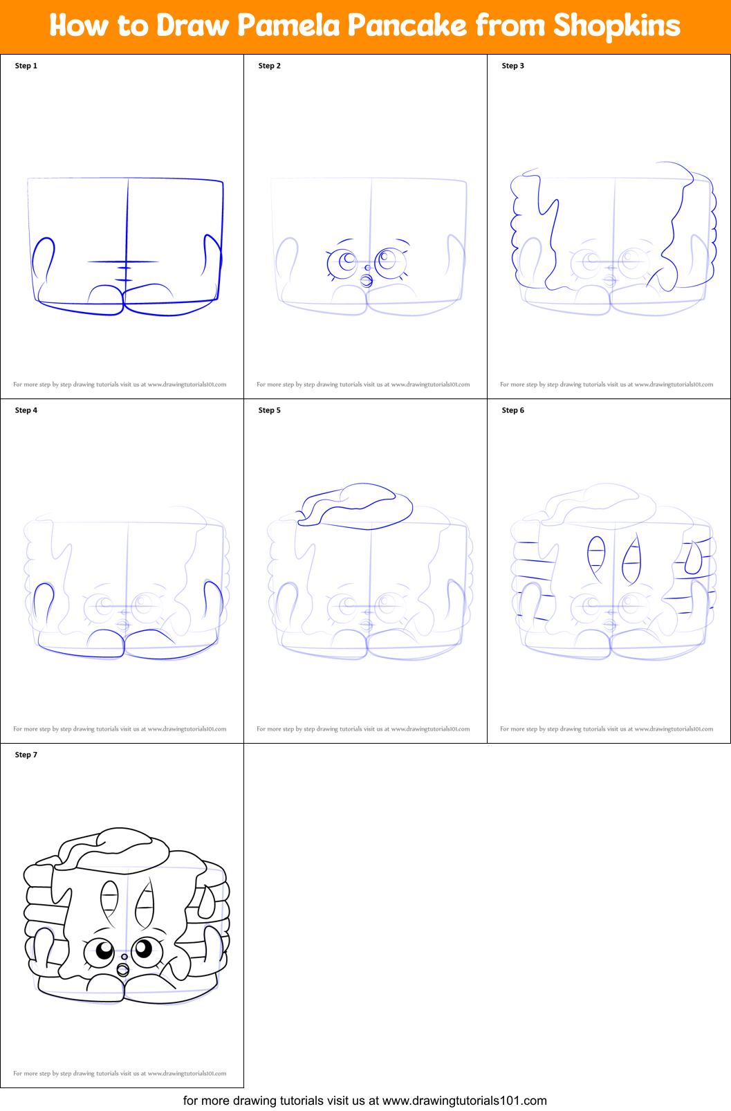How to Draw Pamela Pancake from Shopkins Printable Step by Step