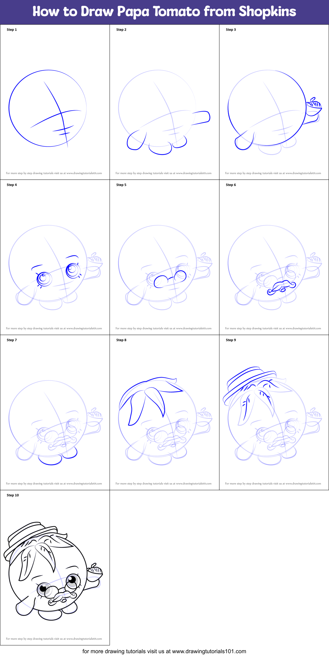 How to Draw Papa Tomato from Shopkins Printable Step by Step