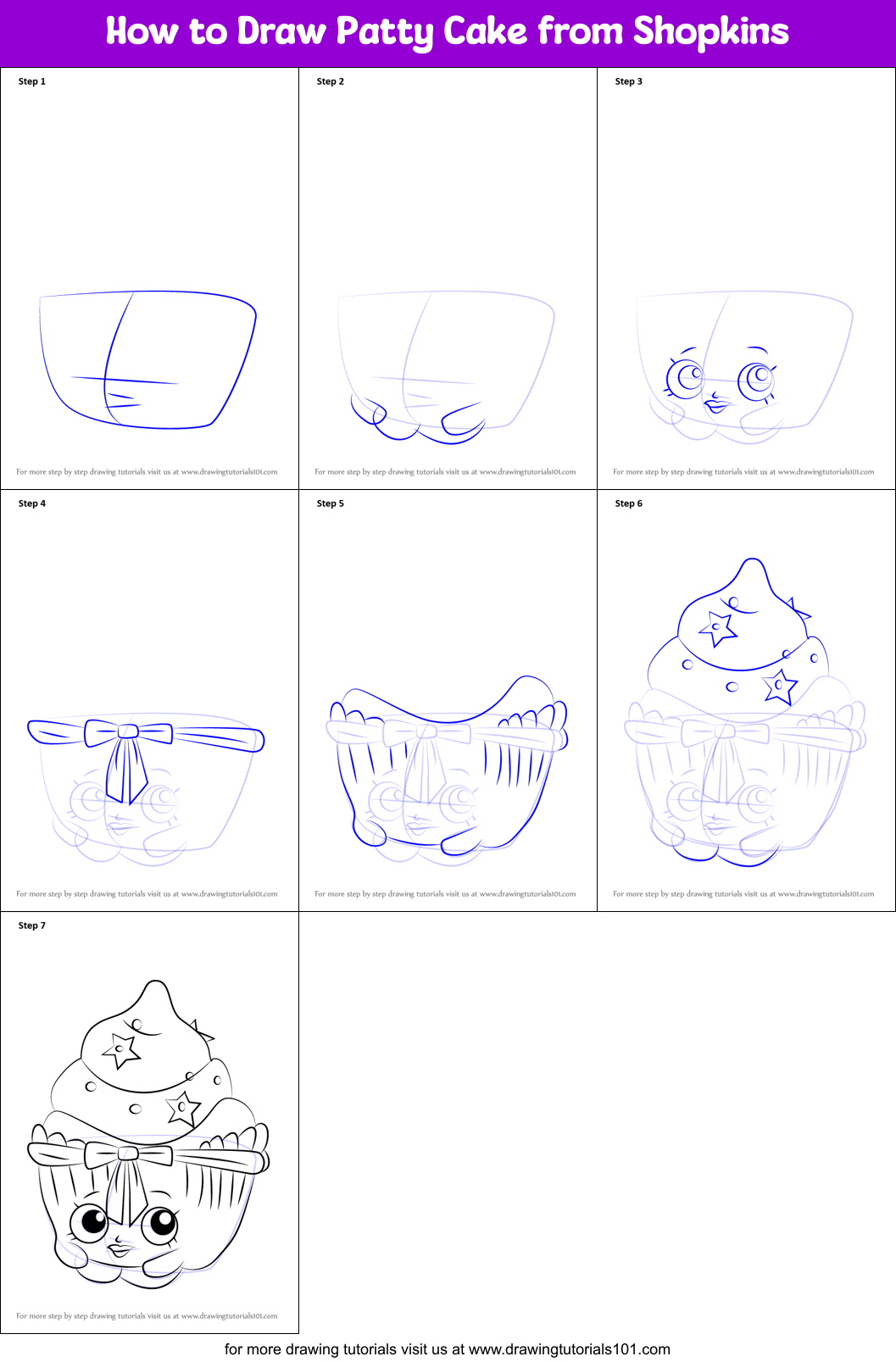 How to Draw Patty Cake from Shopkins Printable Step by Step