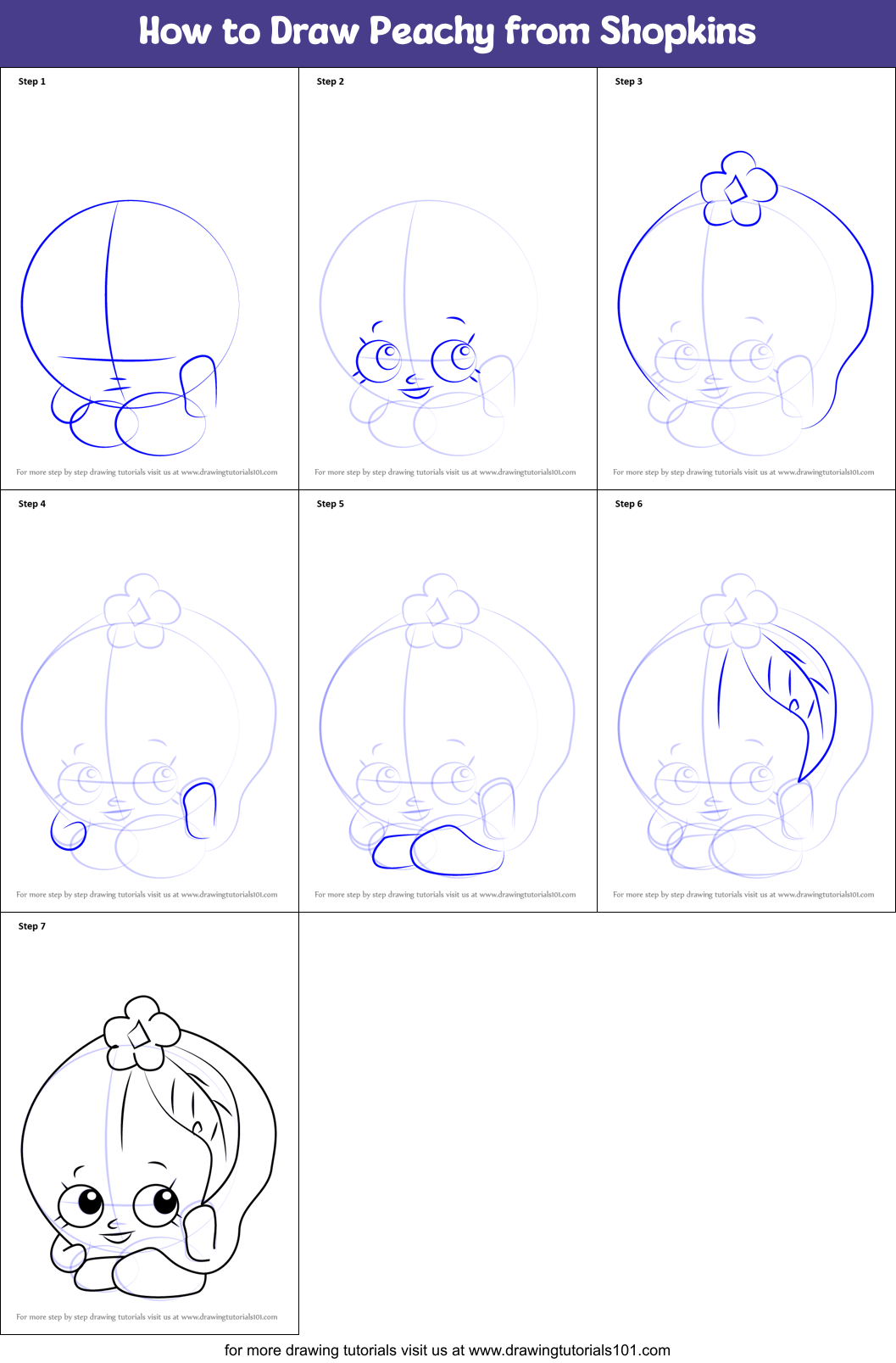 How to Draw Peachy from Shopkins Printable Step by Step