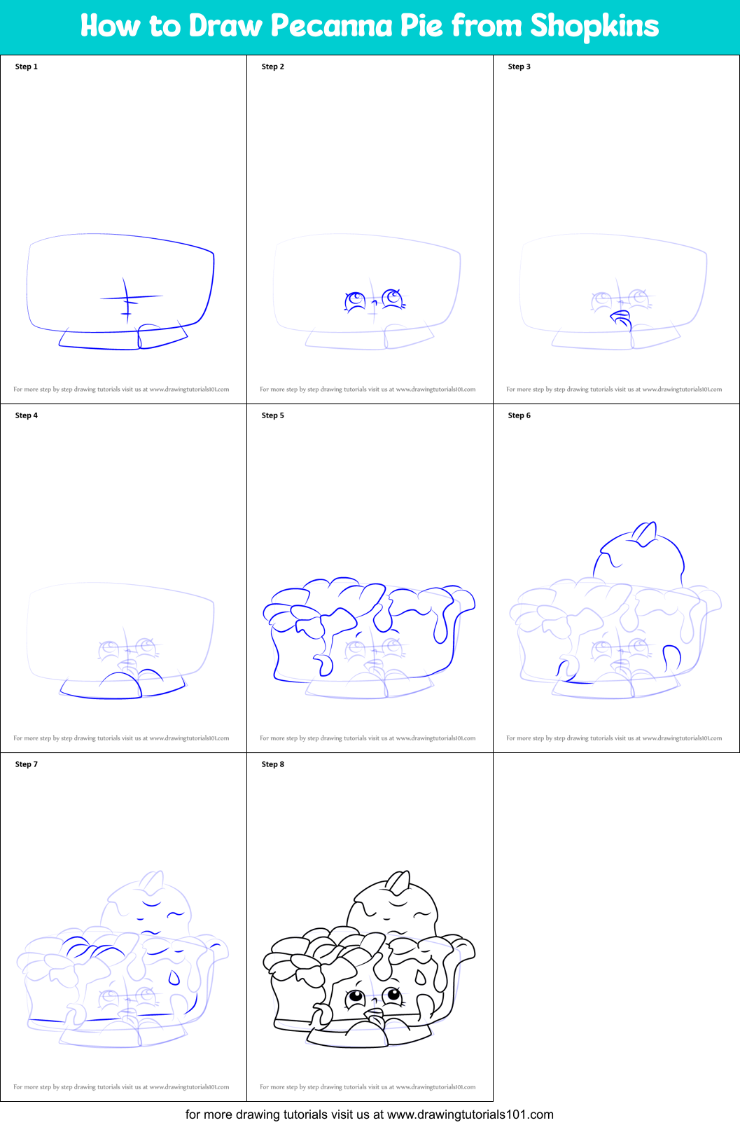 How to Draw Pecanna Pie from Shopkins Printable Step by Step