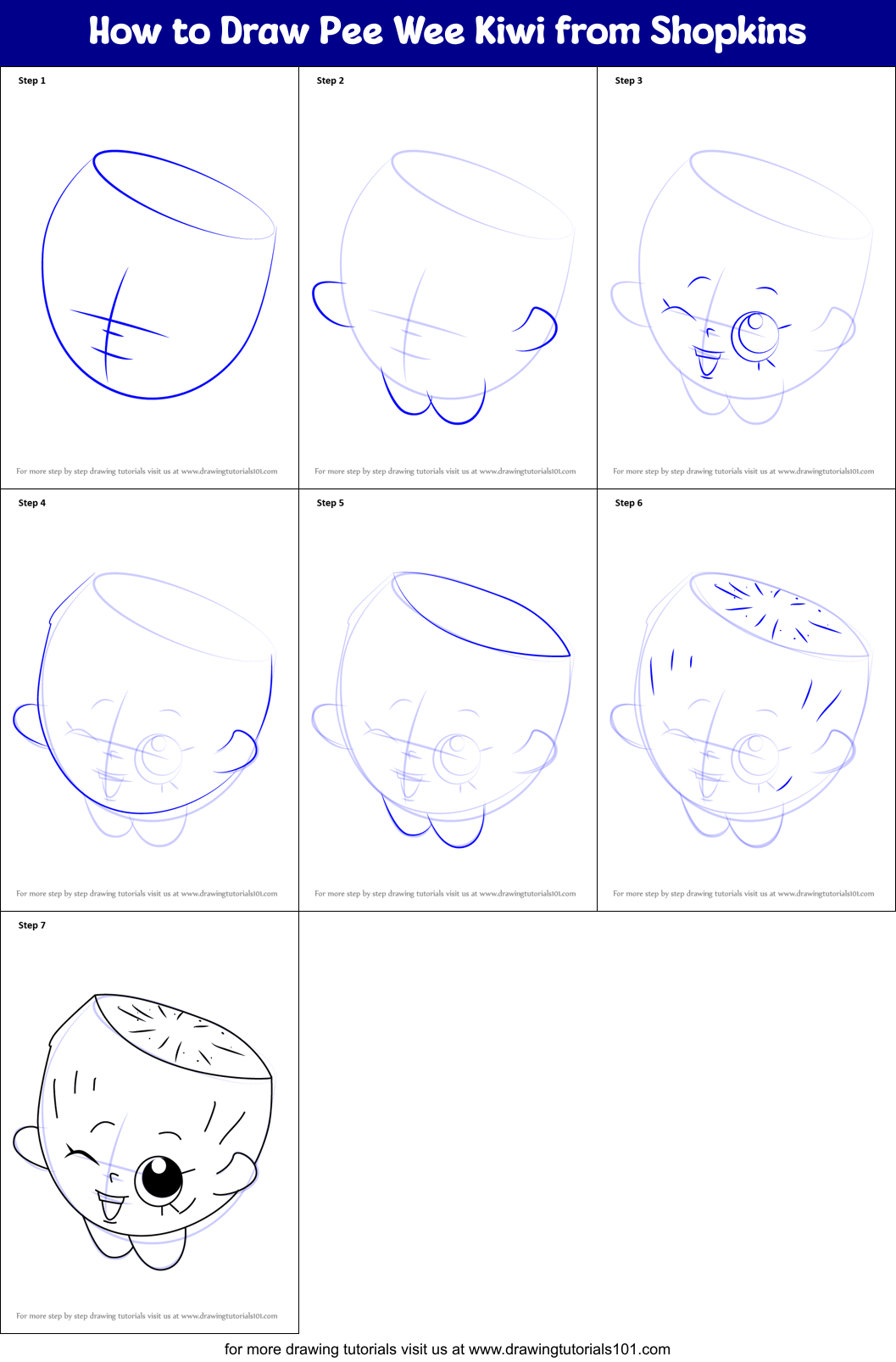 How to Draw Pee Wee Kiwi from Shopkins Printable Step by Step