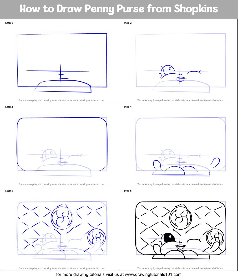 How to Draw Penny Purse from Shopkins Printable Step by Step