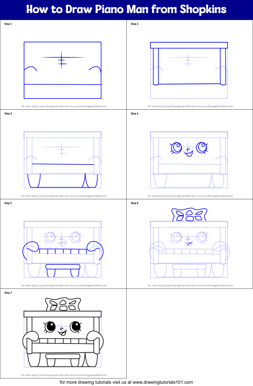How to Draw Piano Man from Shopkins Printable Step by Step