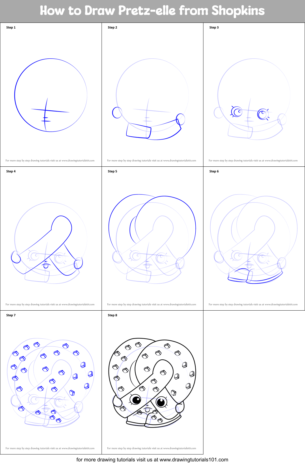 How to Draw Pretz-elle from Shopkins printable step by step drawing