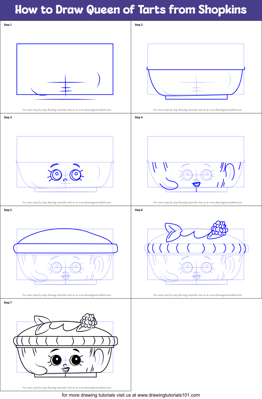 How to Draw Queen of Tarts from Shopkins Printable Step by Step