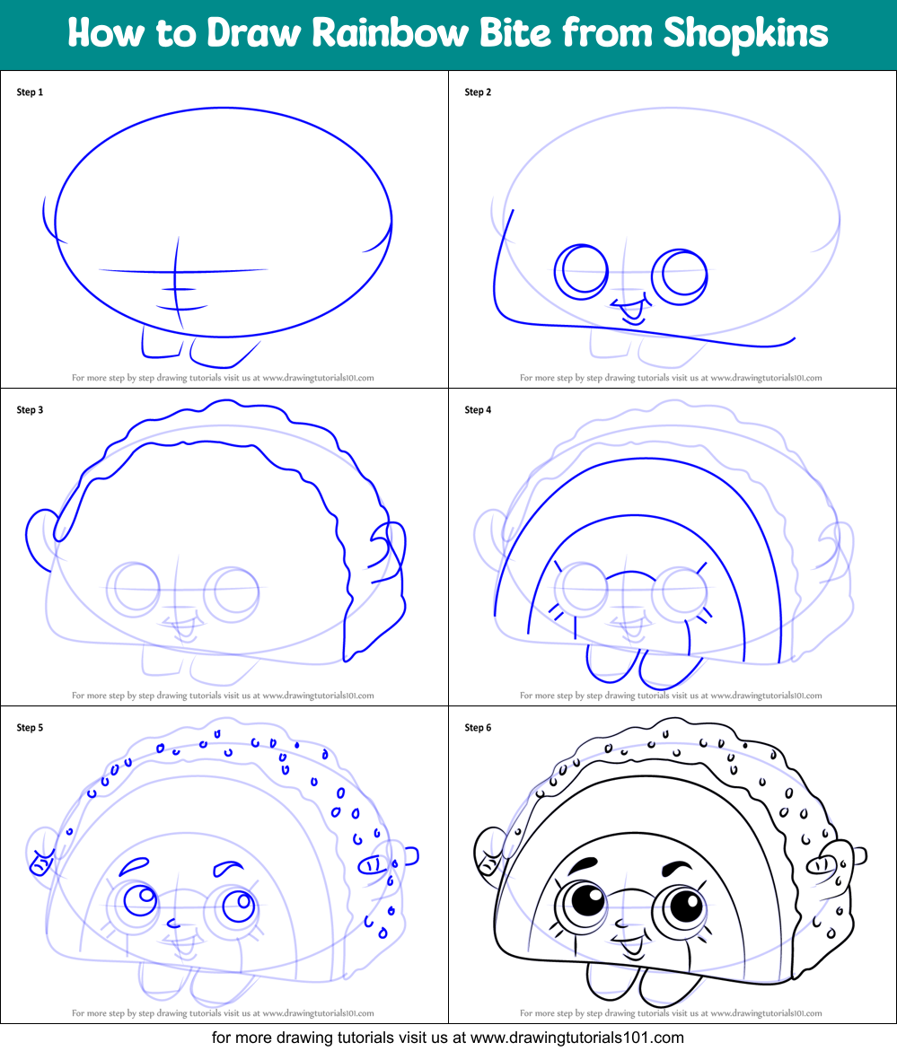 How to Draw Rainbow Bite from Shopkins Printable Step by Step