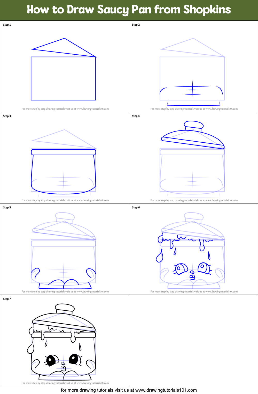 How to Draw Saucy Pan from Shopkins Printable Step by Step