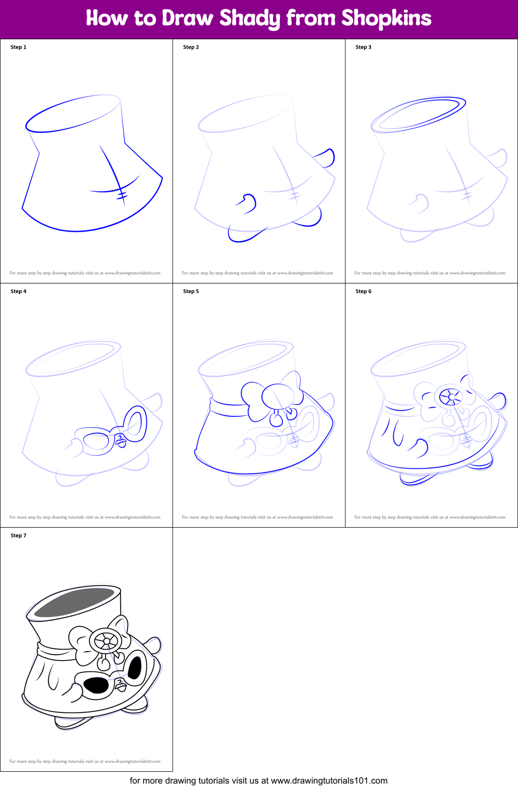 How to Draw Shady from Shopkins Printable Step by Step