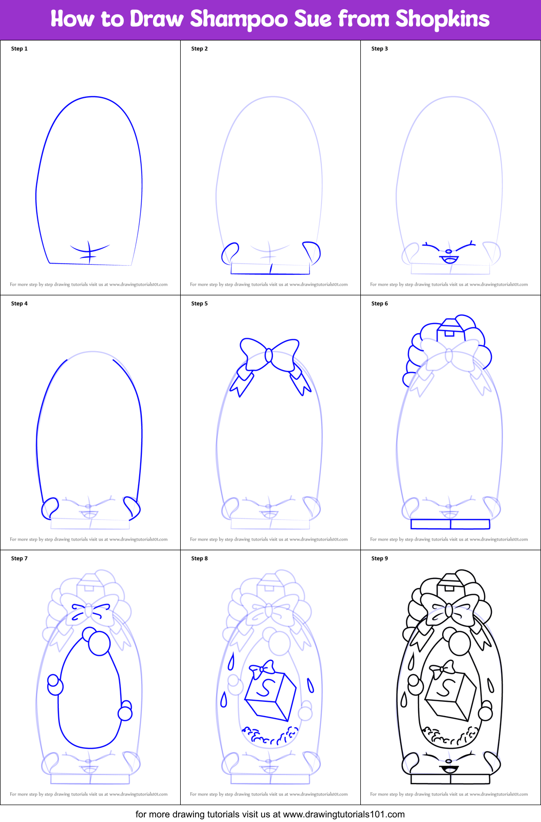 How to Draw Shampoo Sue from Shopkins Printable Step by Step