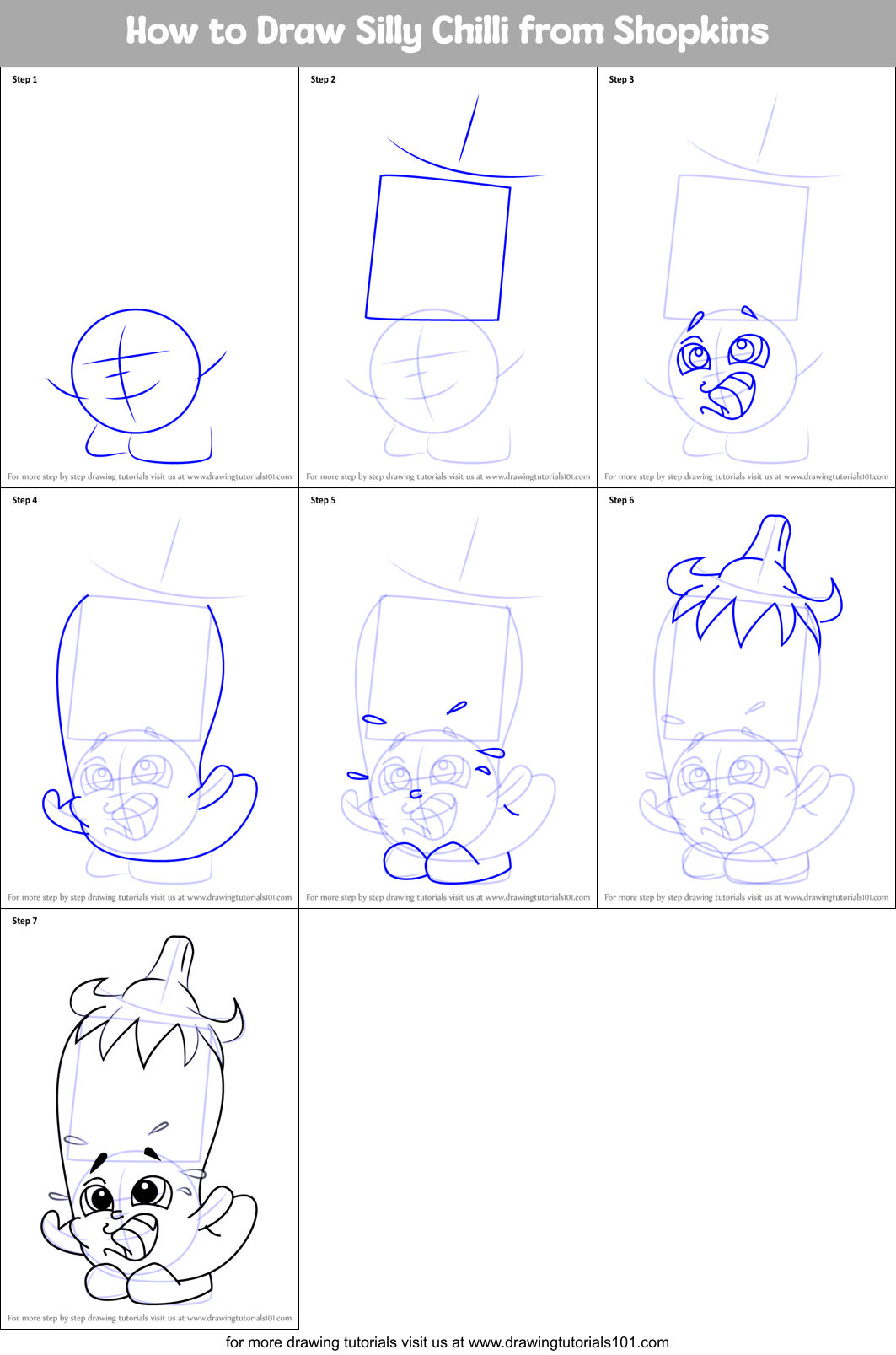 How to Draw Silly Chilli from Shopkins Printable Step by Step
