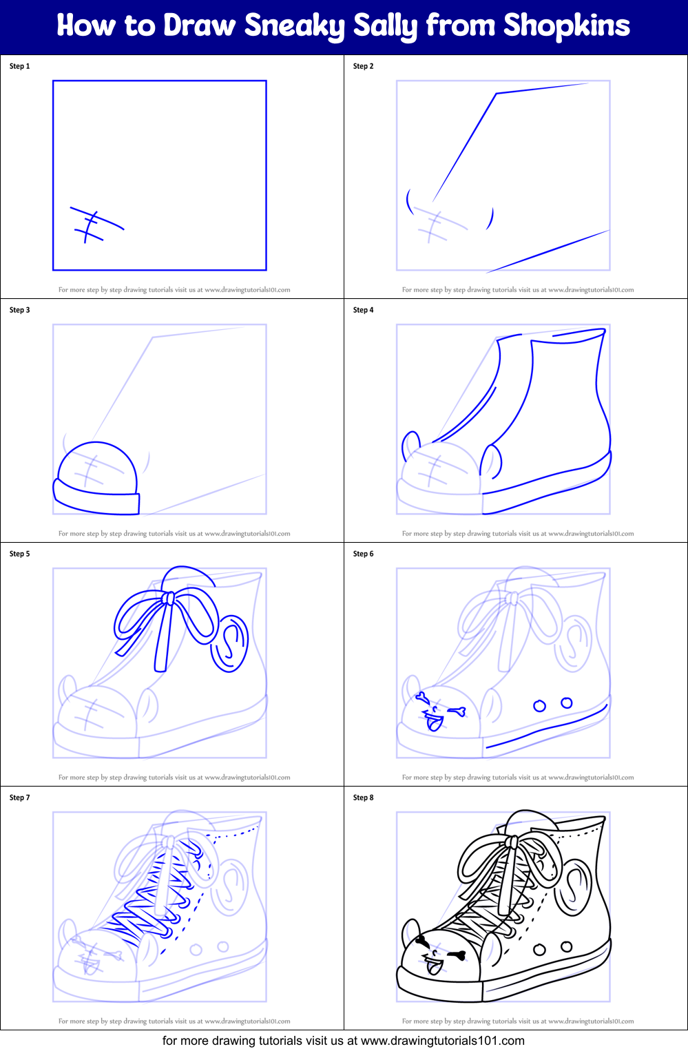 How to Draw Sneaky Sally from Shopkins Printable Step by Step