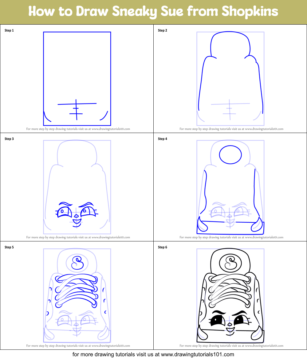 How to Draw Sneaky Sue from Shopkins Printable Step by Step