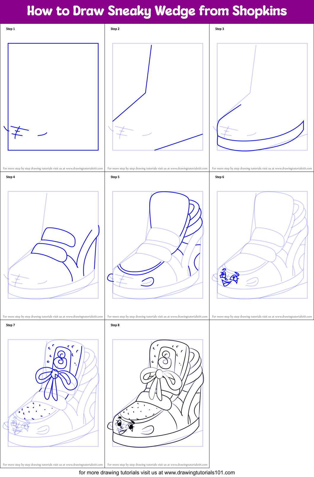 How to Draw Sneaky Wedge from Shopkins Printable Step by Step