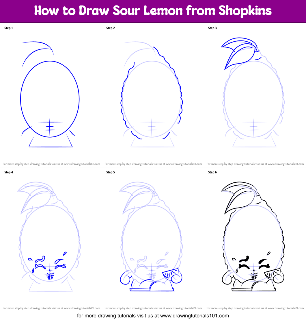 How to Draw Sour Lemon from Shopkins Printable Step by Step