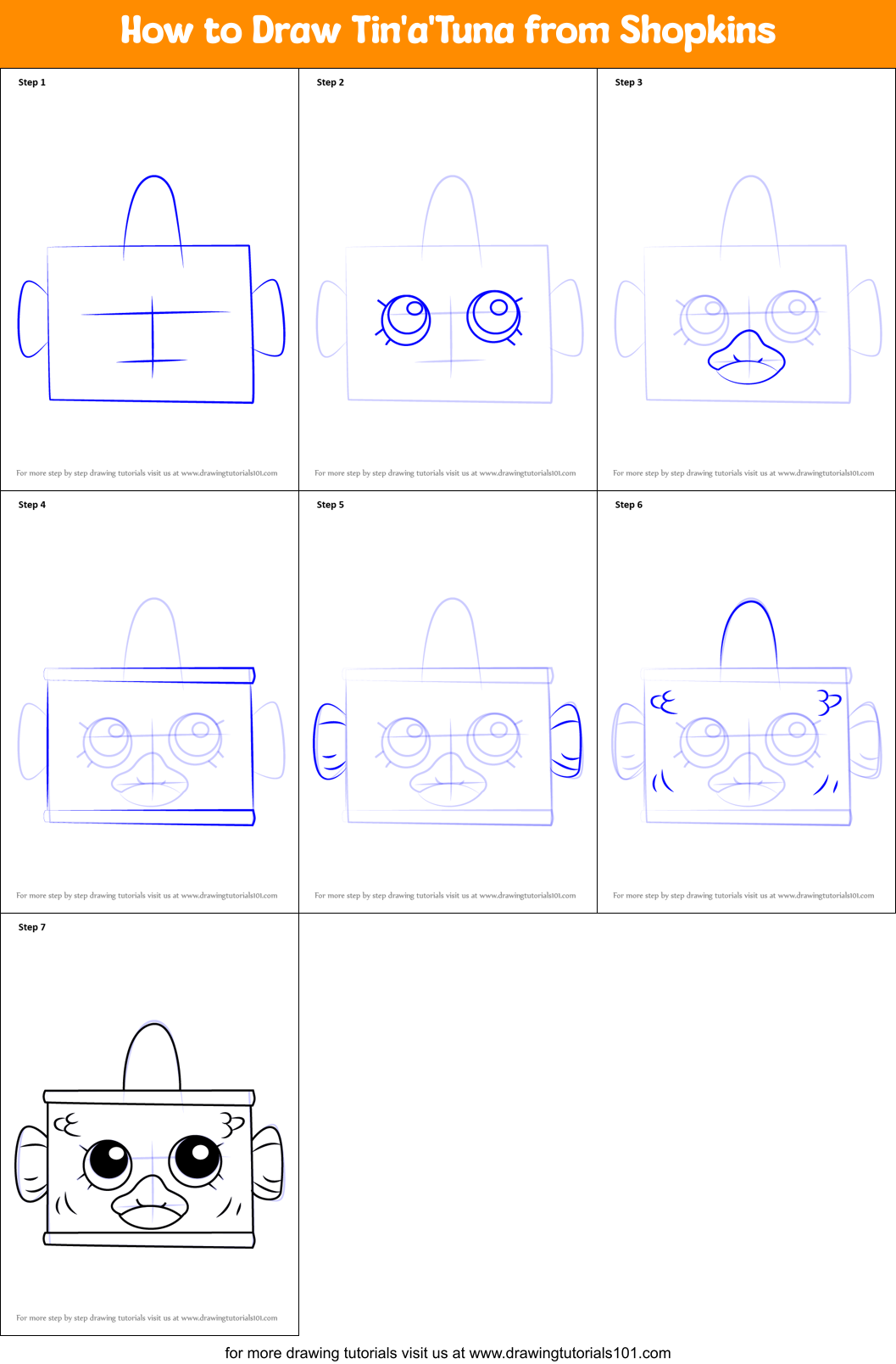 How to Draw Tin'a'Tuna from Shopkins Printable Step by Step