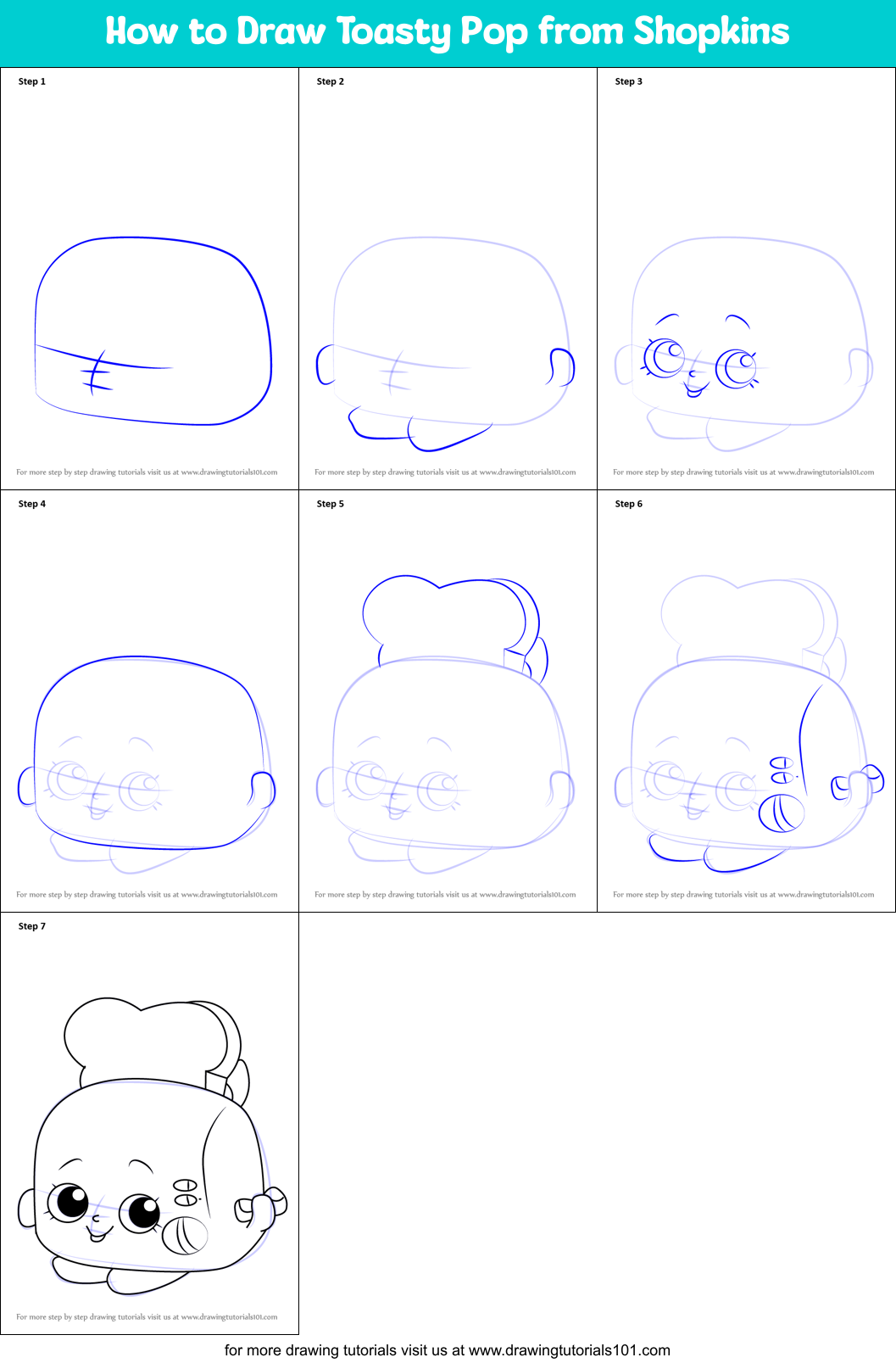 How to Draw Toasty Pop from Shopkins Printable Step by Step