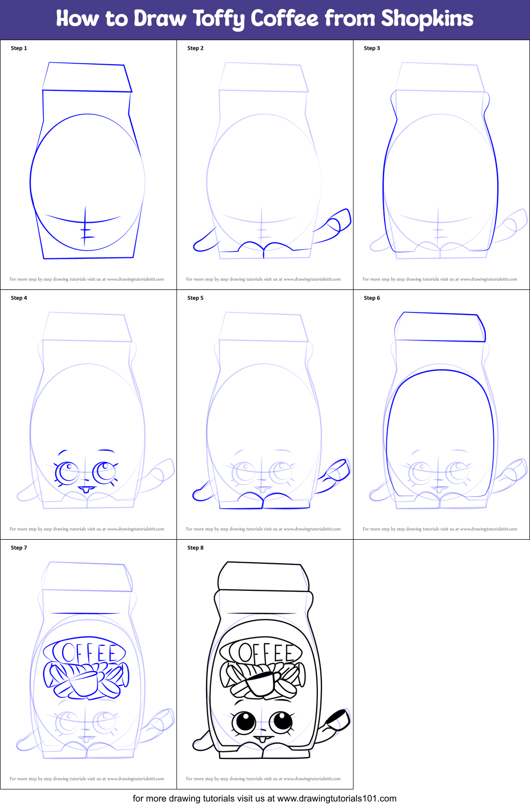 How to Draw Toffy Coffee from Shopkins Printable Step by Step