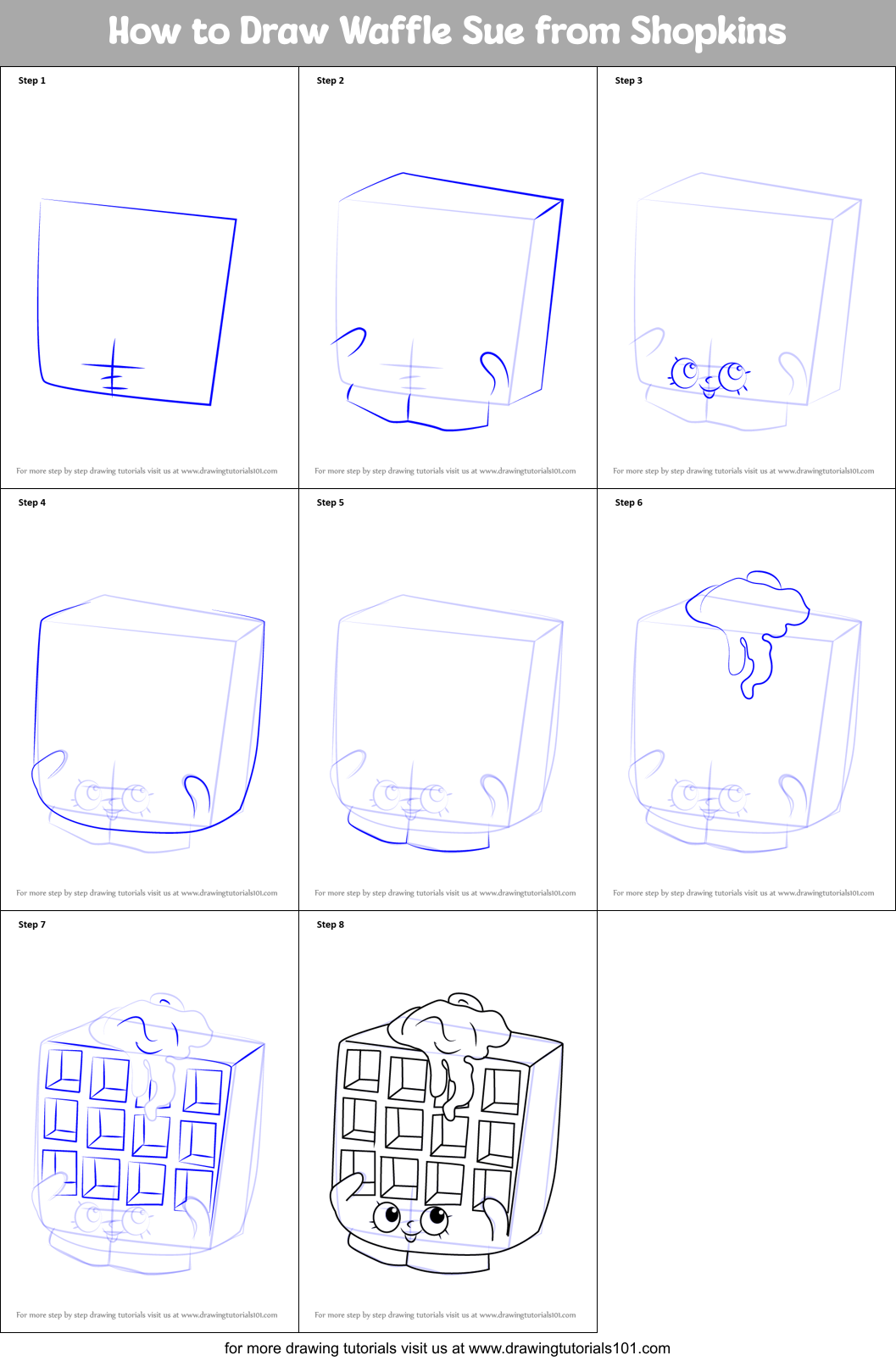 How to Draw Waffle Sue from Shopkins Printable Step by Step