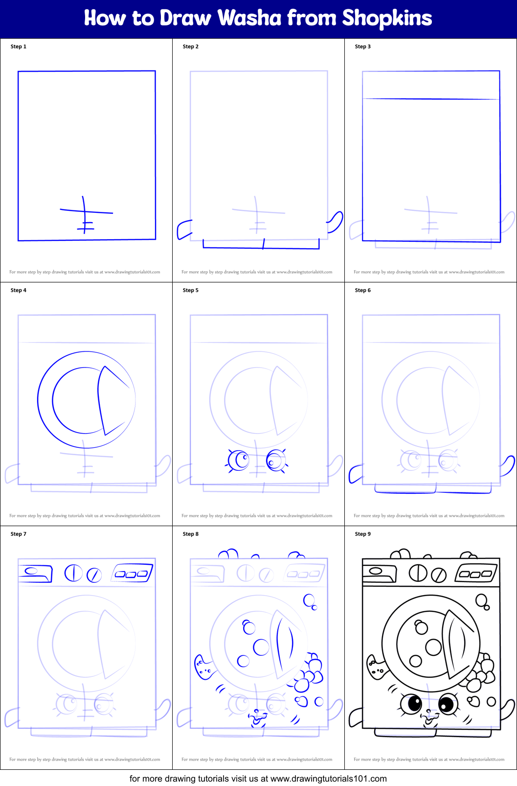 How to Draw Washa from Shopkins Printable Step by Step