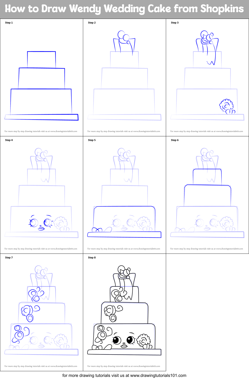 How to Draw Wendy Wedding Cake from Shopkins Printable Step by Step