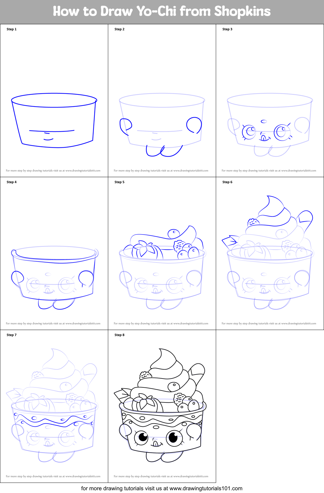 How to Draw Yo-Chi from Shopkins Printable Step by Step