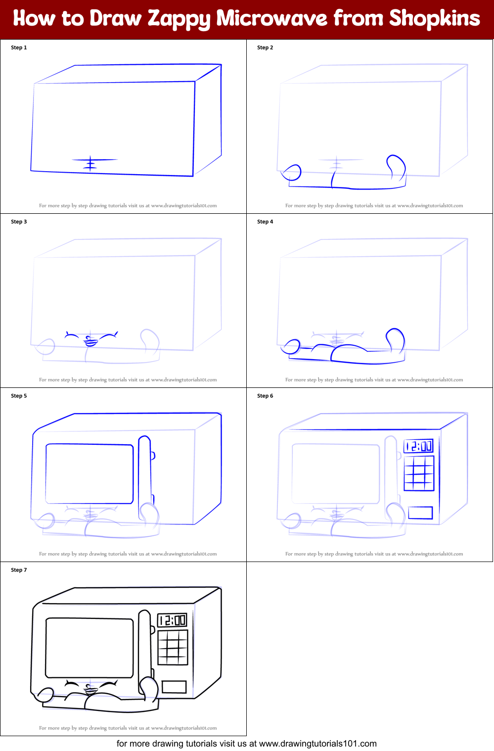 How to Draw Zappy Microwave from Shopkins Printable Step by Step