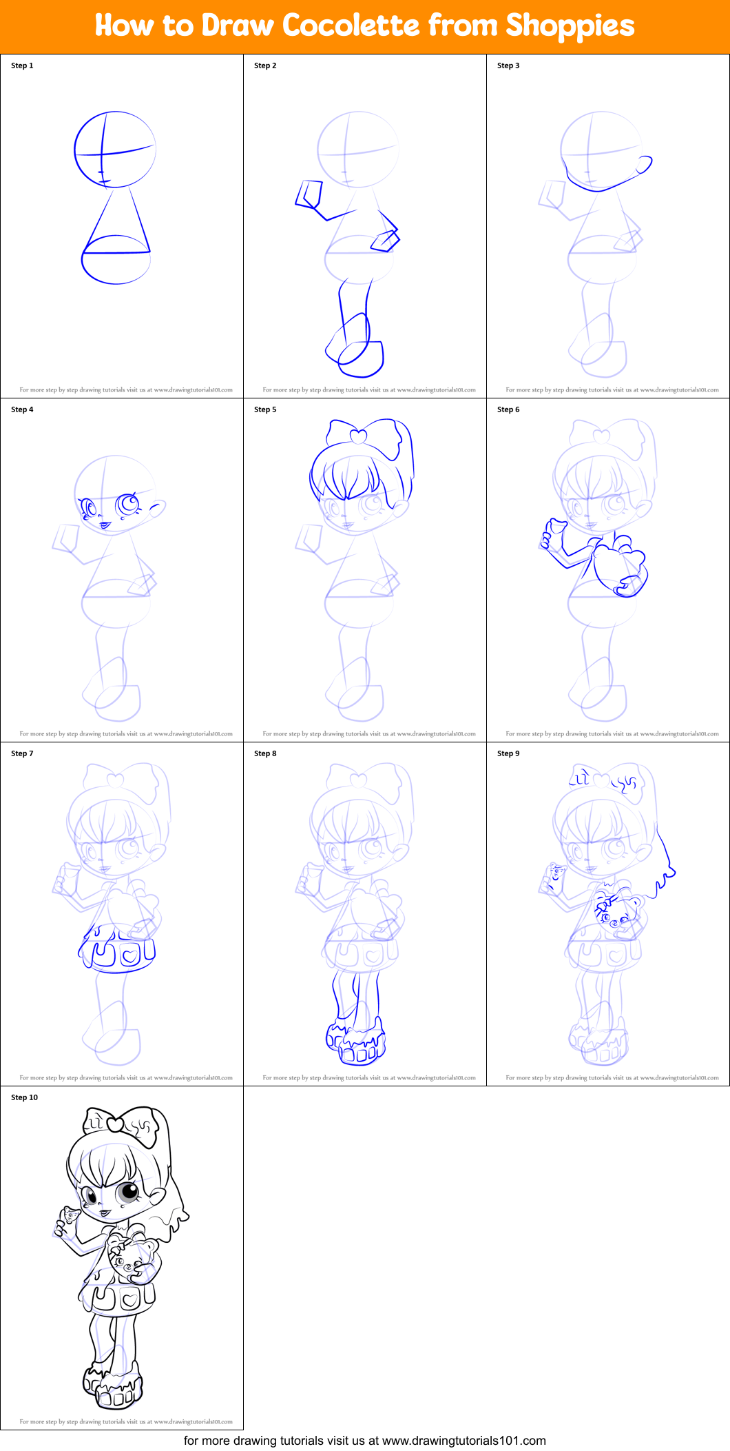 How to Draw Cocolette from Shoppies Printable Step by Step