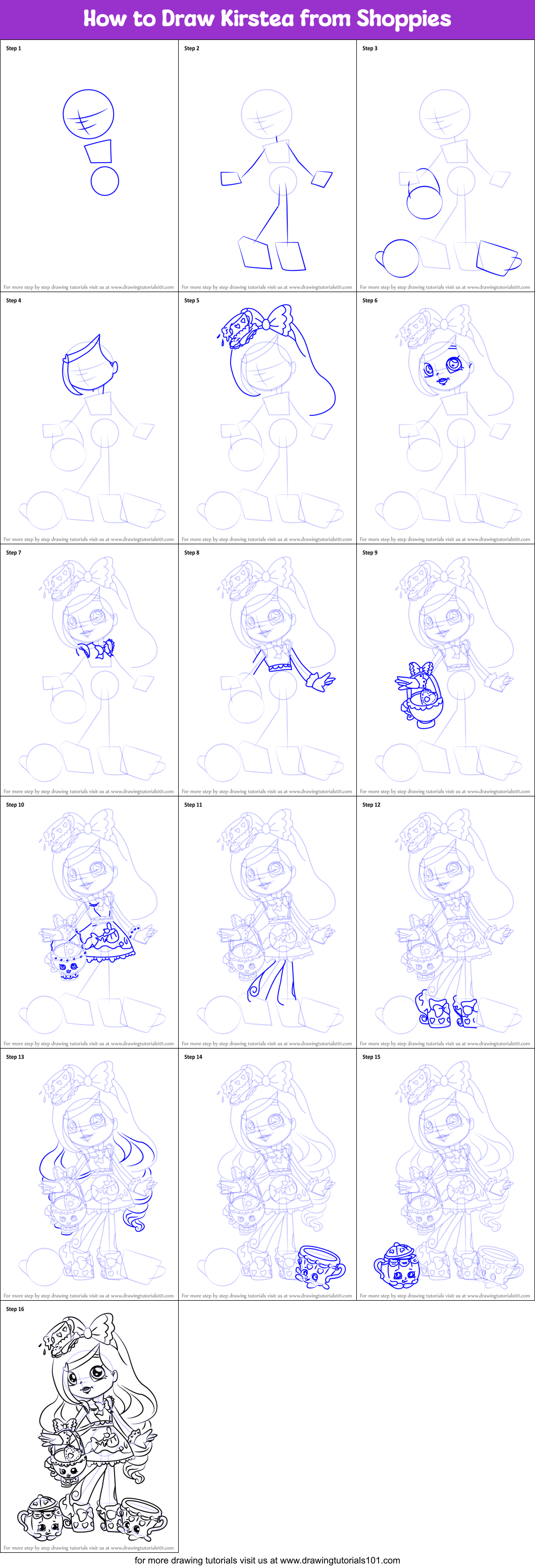 How to Draw Kirstea from Shoppies Printable Step by Step