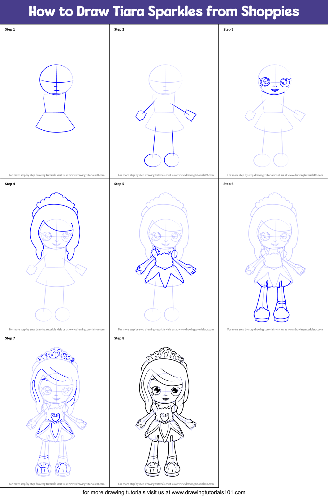 How to Draw Tiara Sparkles from Shoppies Printable Step by Step