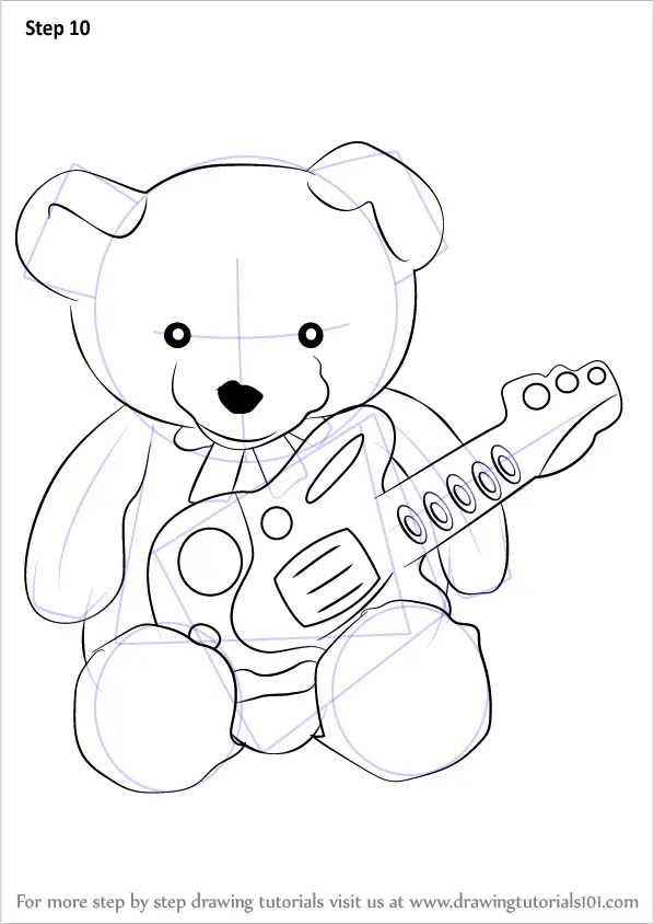 Learn How to Draw Teddy bear with Guitar (Soft Toys) Step by Step : Drawing  Tutorials