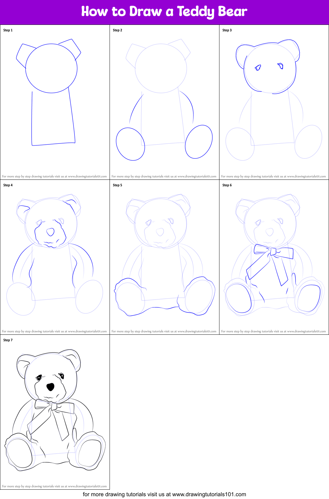 How to Draw a Teddy Bear printable step by step drawing sheet