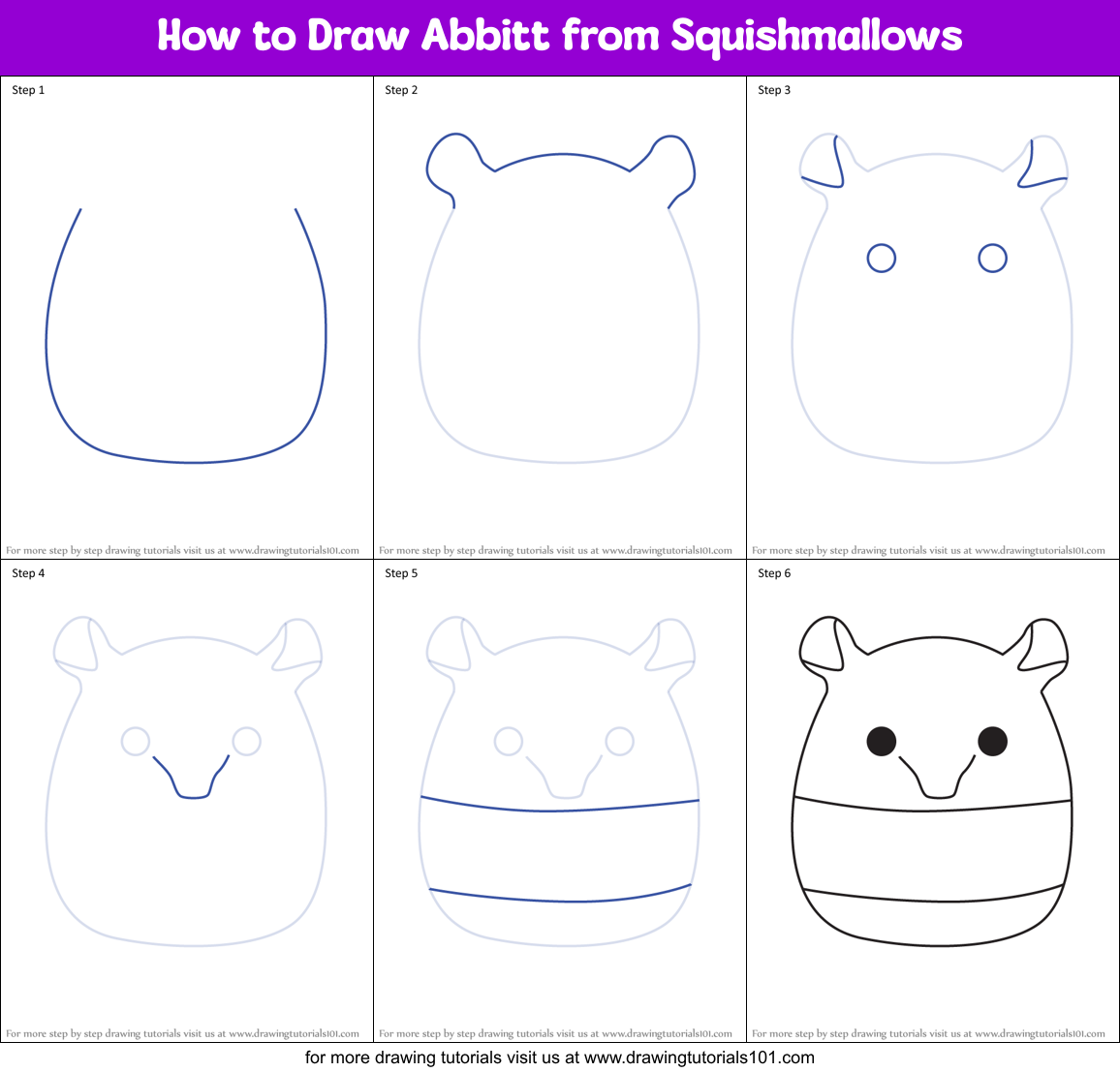 How to Draw Abbitt from Squishmallows Printable Step by Step