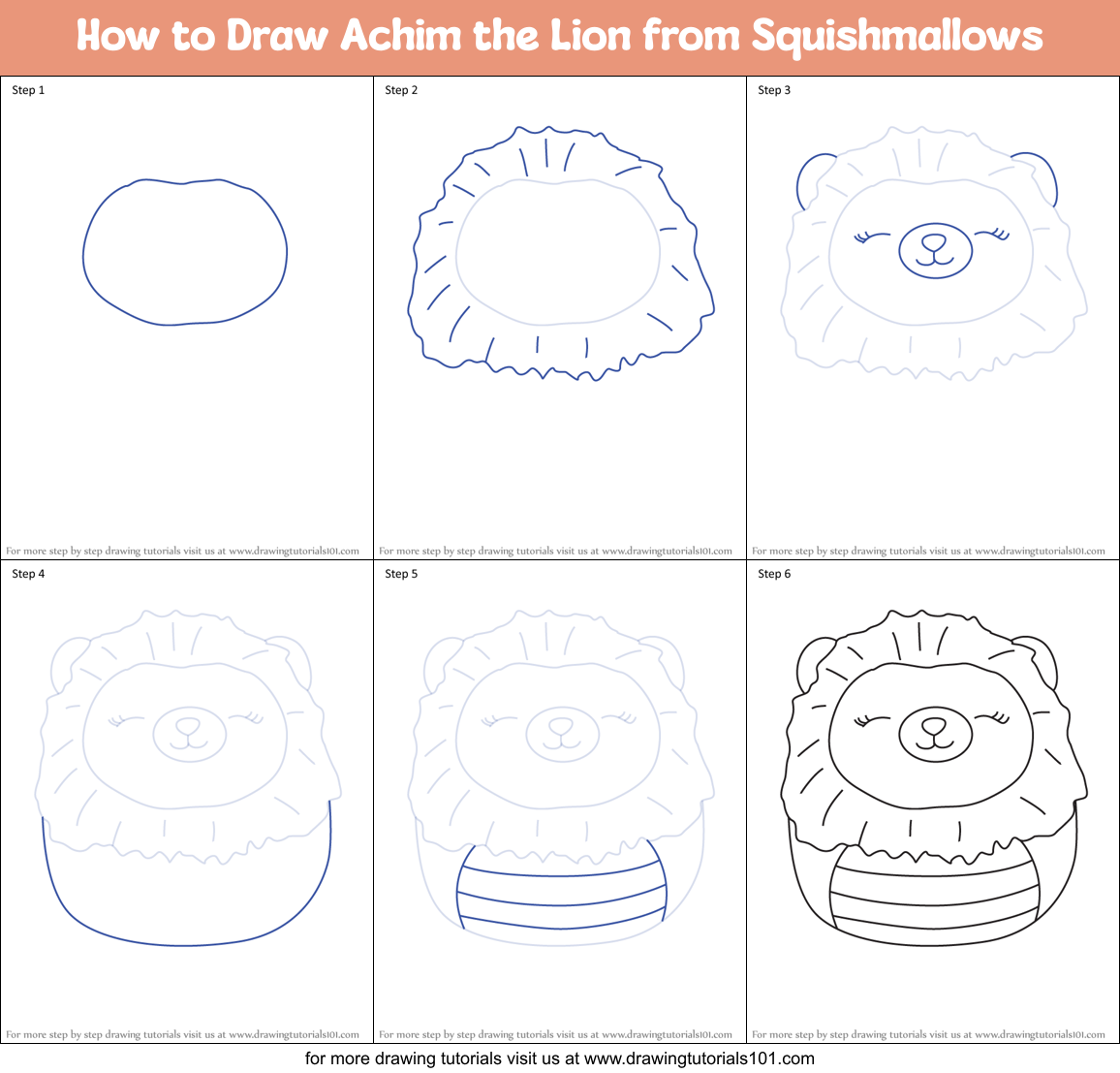 How to Draw Achim the Lion from Squishmallows Printable Step by Step