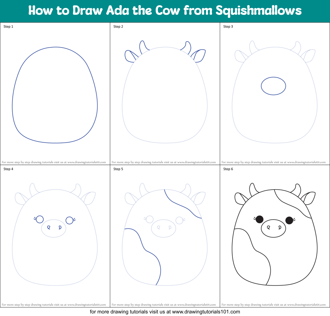 How to Draw Ada the Cow from Squishmallows Printable Step by Step