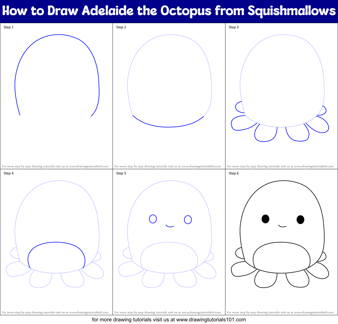 How to Draw Adelaide the Octopus from Squishmallows Printable Step by Step